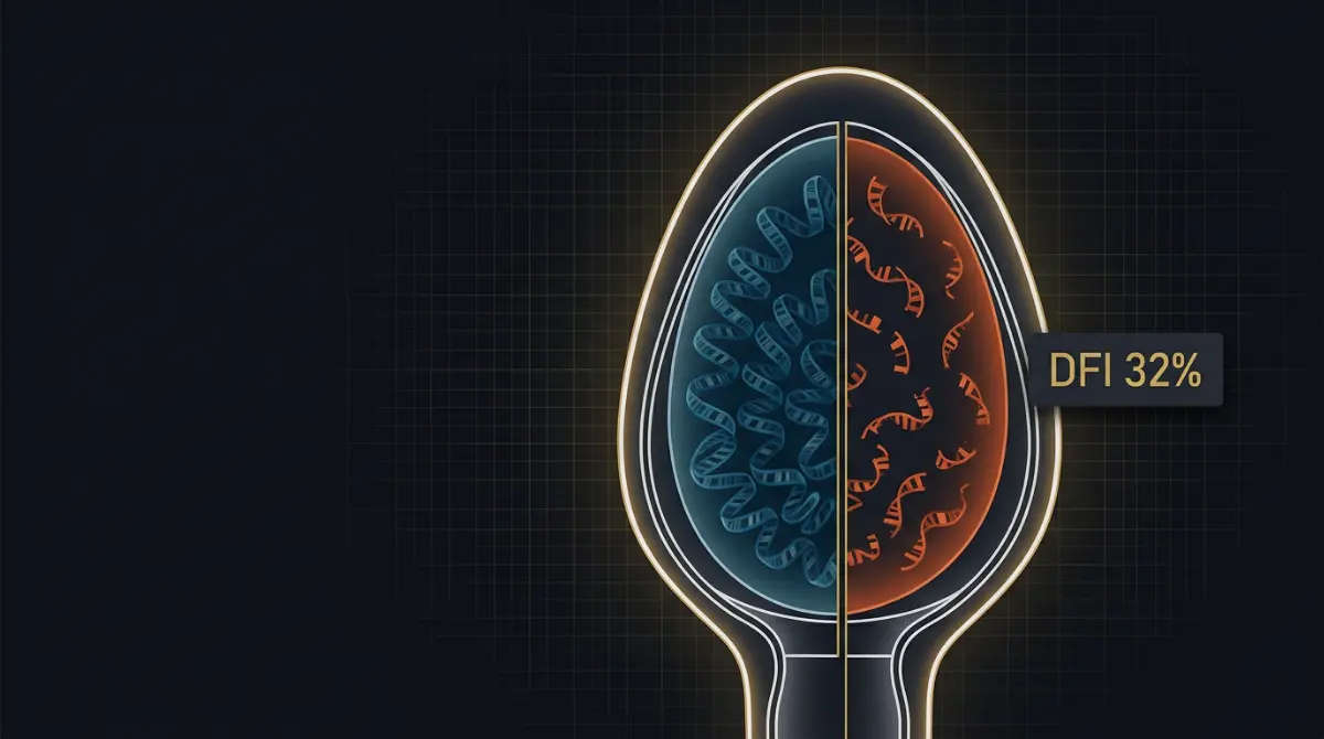 Representación visual de la fragmentación del ADN espermático con roturas en la cadena de ADN del espermatozoide